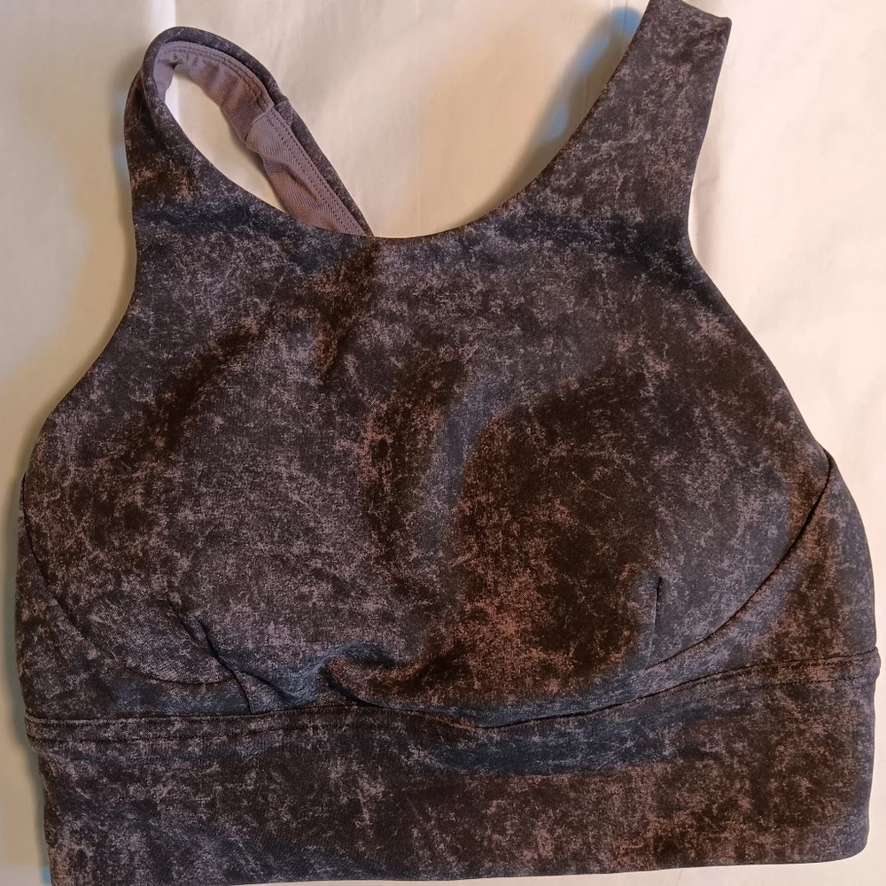 Lululemon Wunder Train Longline Bra Denim Wash Print Dusky Lavender Black Size 6 - Picture 5 of 7